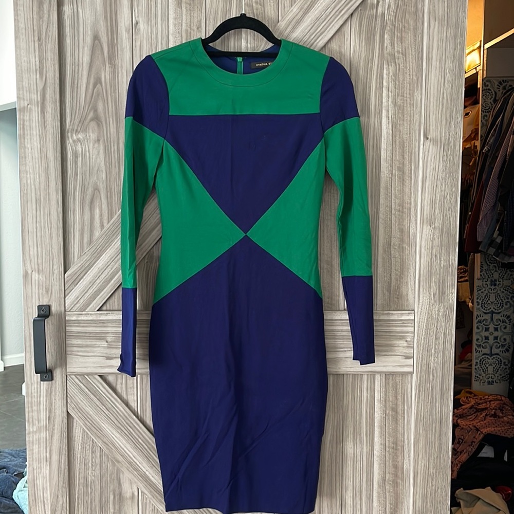 Cynthia Steffe navy blue and green dress- sold at Anthropologie